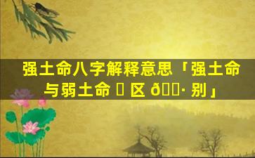 强土命八字解释意思「强土命与弱土命 ☘ 区 🌷 别」